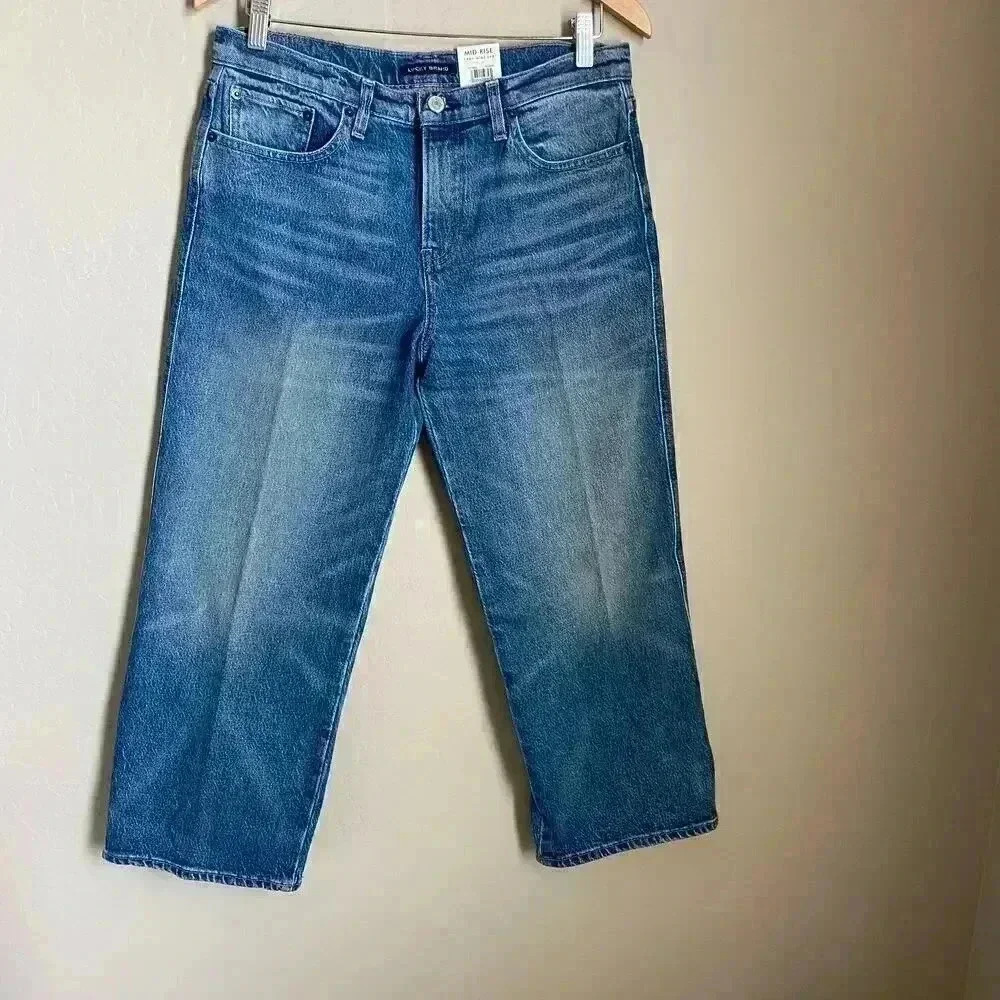 Lucky Brand Mid Rise Cropped Wide Leg Jeans‎ Medium Wash Culotte Denim 29 NWT